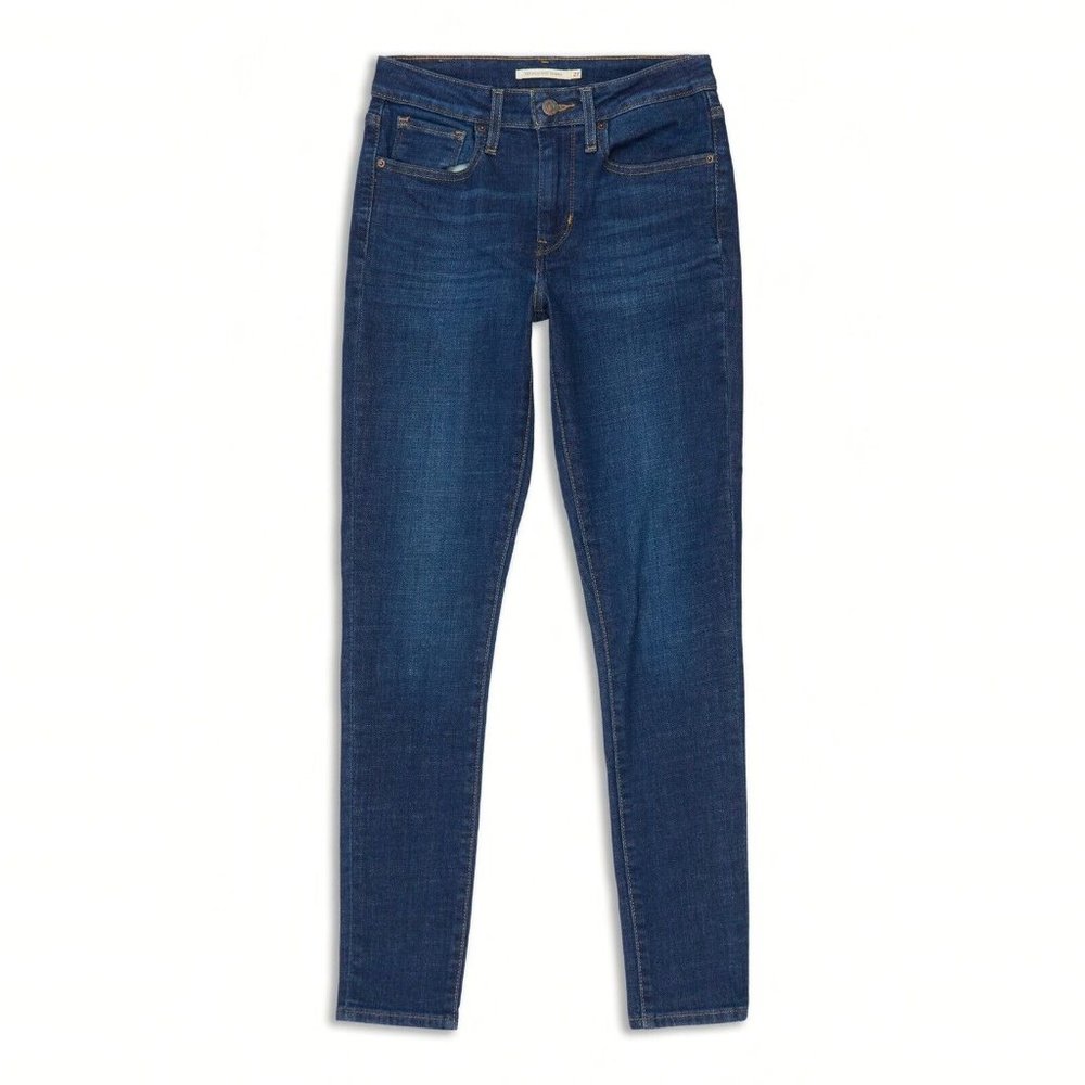 Levis Womens 721 Jeans 33 Dark Blue Wash High Rise Skinny Cotton Blend Stretch